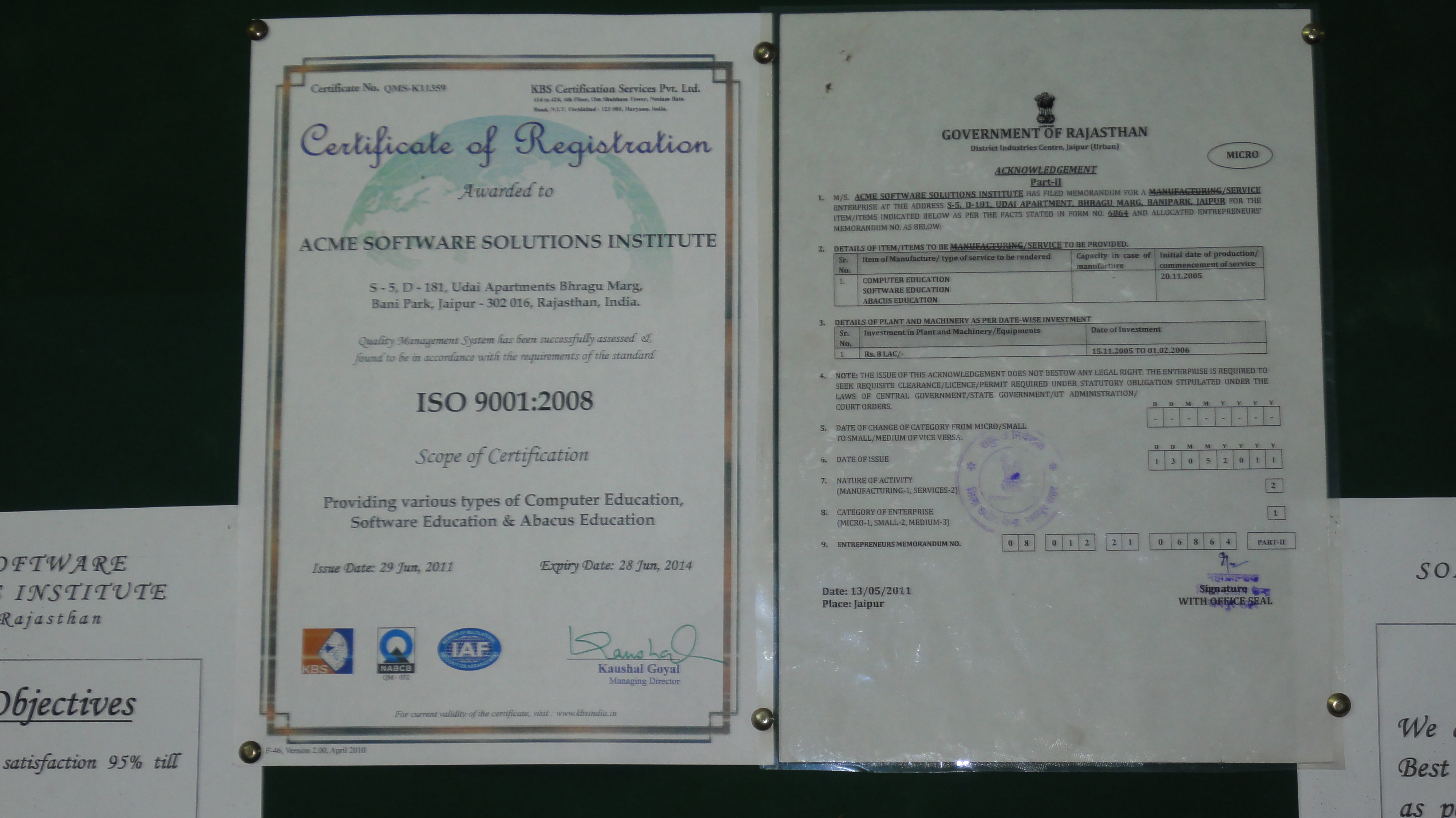 Certification of registration
